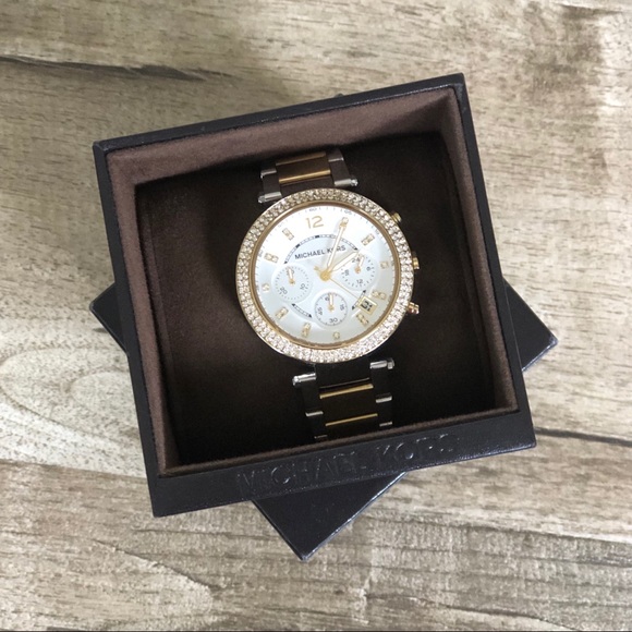 Michael Kors Accessories - Michael Kors Parker two tone crystal bezel watch